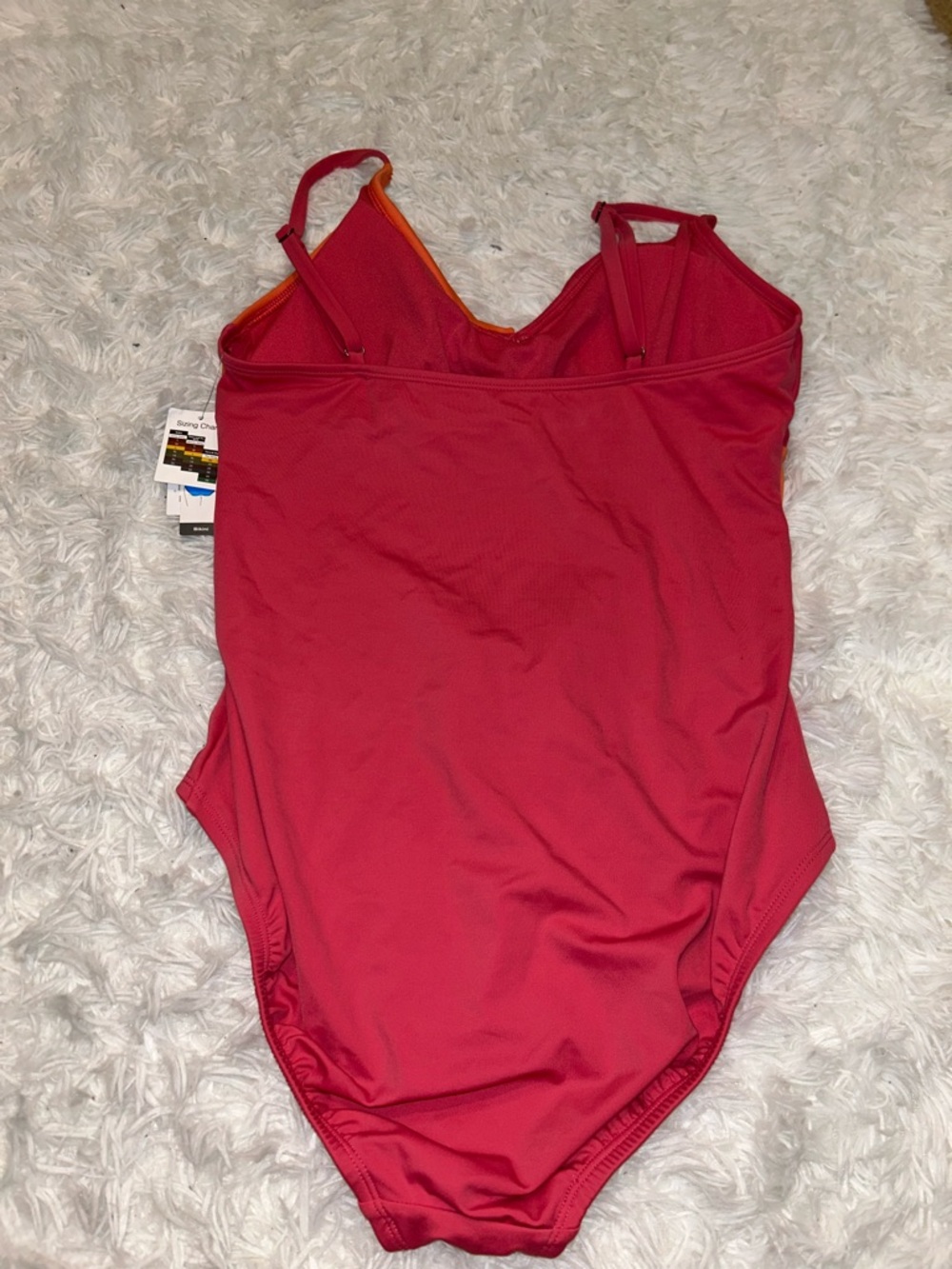 Time & Tru cut out one piece orange pink swimsuit size 12 14 large NWT - Picture 3 of 8